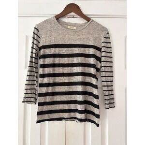 Madewell Women Medium Grey Black Striped Long Sleeve Crew Neck T-Shirt Knit Top